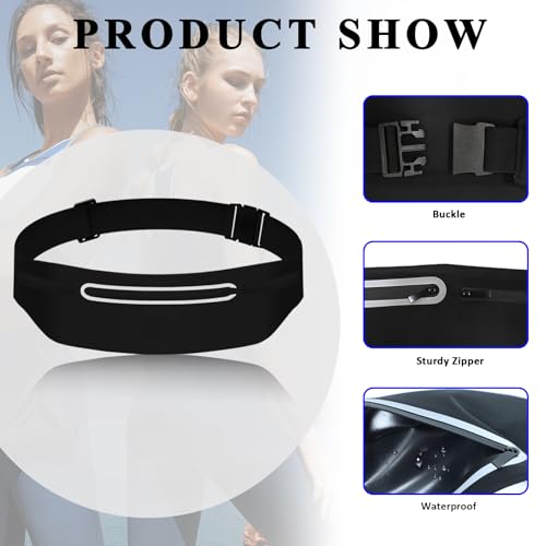 MOVOYEE Fanny Pack Women Men Girls Kids Crossbody Bags,Slim Running Belt Bag Plus Size,Waterproof Waist Bag for Travel Runners Phone Pouch Workout Cycling Dog Walking Sports Hiking Waist Pack Black