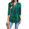 VALOLIA-Womens-Summer-V-Neck-Blouse-34-Sleeve-Casual-Workwear-Loose-Shirts-Tops VALOLIA 3/4 Sleeve Tunic Tops for Women, Trendy Tops for Women Business Casual Loose Fit Blouses Flowy Shirts Wear with Leggings Womens Dress Shirts and Blouses(Peacock Blue Large)