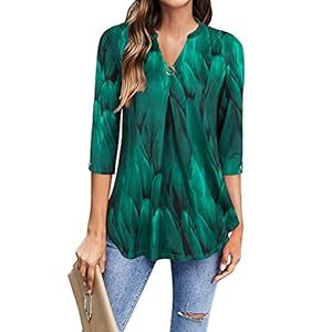 VALOLIA-Womens-Summer-V-Neck-Blouse-34-Sleeve-Casual-Workwear-Loose-Shirts-Tops VALOLIA 3/4 Sleeve Tunic Tops for Women, Trendy Tops for Women Business Casual Loose Fit Blouses Flowy Shirts Wear with Leggings Womens Dress Shirts and Blouses(Peacock Blue Large)