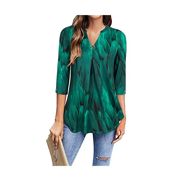 VALOLIA-Womens-Summer-V-Neck-Blouse-34-Sleeve-Casual-Workwear-Loose-Shirts-Tops VALOLIA 3/4 Sleeve Tunic Tops for Women, Trendy Tops for Women Business Casual Loose Fit Blouses Flowy Shirts Wear with Leggings Womens Dress Shirts and Blouses(Peacock Blue Large)