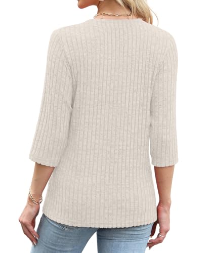 JomeDesign Sweaters for Women 3/4 Sleeve V Neck Shirts Dressy Casual Blouses Loose Fit Tunic Tops3