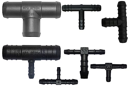 T-slangverbinder, maten naar keuze van 3 tot 32 mm, ook gereduceerd PA GF30 T-stuk (1, gereduceerd: 22 x 16 x 22 mm)