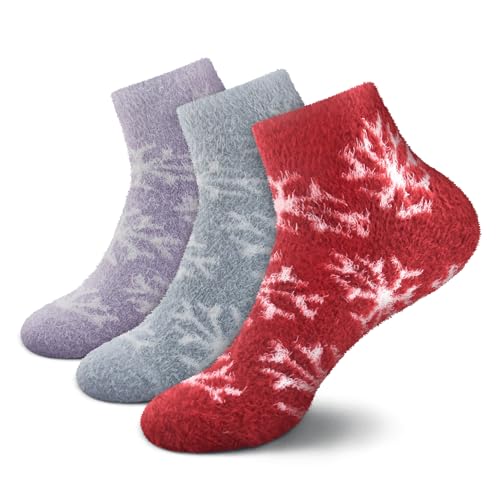 Image of BambooMN Women's Feather Yarn Super Soft Ankle Socks - Assorted Colors - 3 Pairs