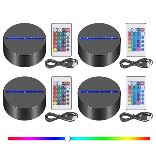 Apritsce 4 Pezzi Base LED, Base Luminosa A LED con Telecomando, Base per Lampada Notturna A LED 3D con 16 Colori Dimmerabili per Camera da Letto, Cameretta Dei Bambini, Soggiorno, Bar