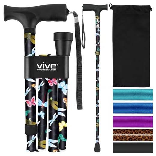Vive bengala dobrável – bengala de caminhada dobrável para homens, mulheres – dobrável, dobrável, leve, ajustável, bastão de caminhada portátil – Auxílio de mobilidade equilibrado – elegante, confortável (borboleta preta)