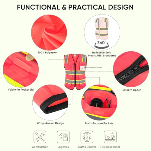 Image of TICONN Reflective Safety Vest High Visibility Class II Mesh Vest for Women & Men Meets ANSI Standards