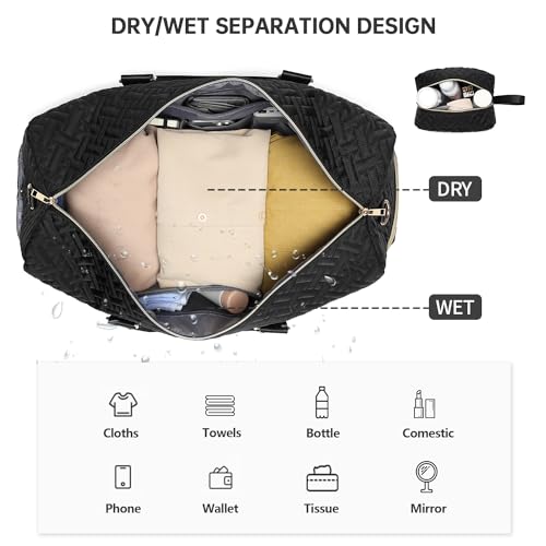 Image of Duffle Bag for Travel, Weekender Bag with Shoe Compartment, Carry On Overnight Bag for Women Gym Bag, Black Gold