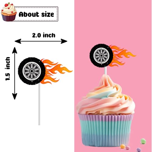 18 Pieces Racing Car Wheels Cupcake Toppers for Boys Baby Shower Birthday Cars Hot Tires Cake Decorations Race Car Speedway Theme Party Supplies by RedLeLe - Image 4