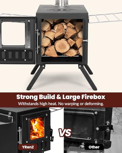 YRenZ Upgraded Portable Wood Stove for Camping, Compact Tent Stove with Large Firebox, High Airtightness for Outdoor Cooking & Heating