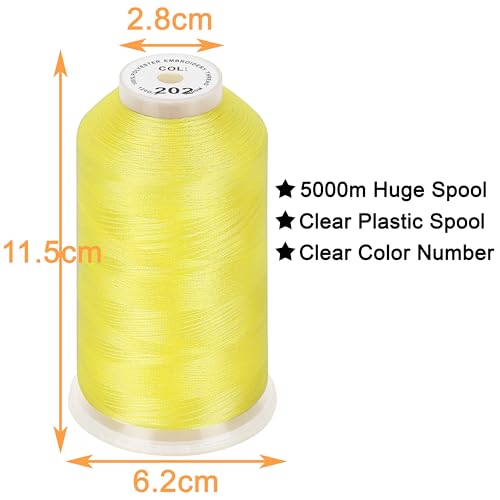 Image of New brothread - Single Huge Spool 5000M Each Polyester Embroidery Machine Thread 40WT for Commercial and Domestic Machines - Lemon Yellow