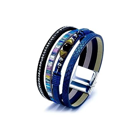 KunBead Blue Wrap Leather Bracelet for Women Cover
