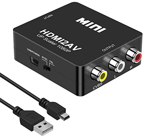 Convertisseur HDMI vers RCA, AV vers HDMI, 1080P Mini RCA prenant en charge PAL/NTSC avec câble de charge USB pour lecteurs DVD TV/PC/PS4/PS3/STB/Xbox VHS/VCR/Blue-Ray Cover