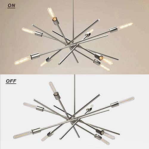 Modern Brushed Nickel Sputnik Chandelier, 8-Light Mid-Century Vintage Adjustable Silver Pendant Light Fixture Industrial Metal Chrome Ceiling Light For Kitchen Island Dining Living Room Hallway #TOP6