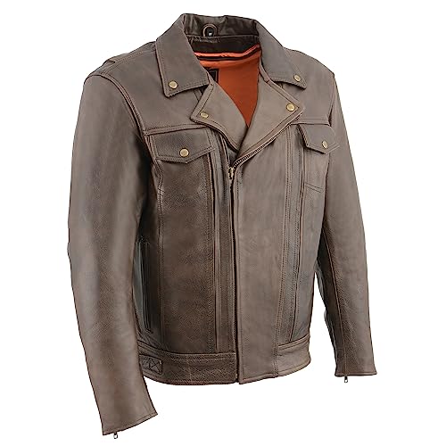 Men's Retro Brown Leather Motorcycle Jacket with Gun Pockets (5X-Large)