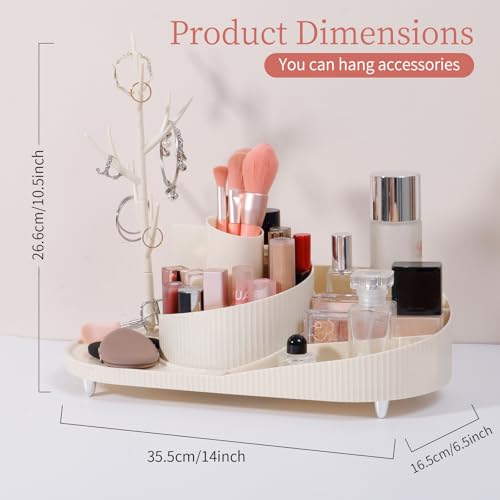 360° Rotating Makeup Organizer with Jewelry Stand,Thickened Plastic Material?Large Capacity Cosmetic Storage Box, Portable Vanity Case for Makeup, Skincare, Jewelry, Perfect for Home and Travel