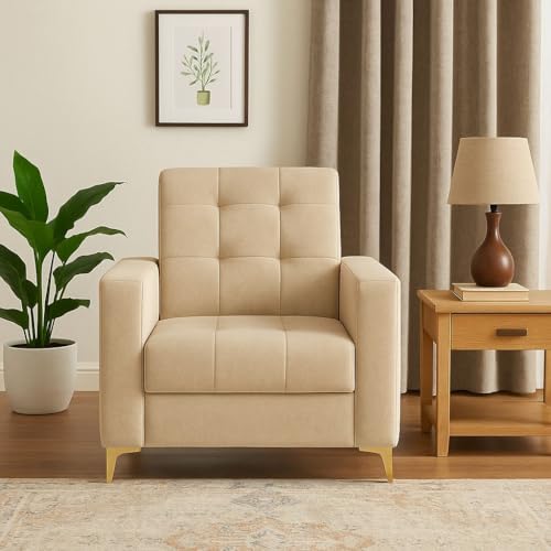 Image of WESTIDO Box Tufted 1 SEATER06 for Living Room, Home & Office | Color- Beige