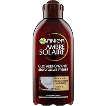 Garnier Ambre Solaire Olio Abbronzante, Per un'Abbronzatura Intensa, Ideale per Pelli Scure e già Abbronzate, Nutre e Dona Luminosità e Morbidezza, Con Olio di Cocco, 200 ml