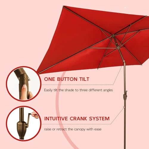 Image of Abba Patio 6.5FT Outdoor Patio Umbrella Outdoor Table Umbrella with Crank Market Umbrella 6 Sturdy Ribs UV Protection Waterproof and Push Button Tilt for Garden Deck Backyard Pool,Dark Red