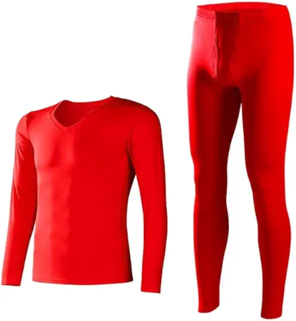 Men's Thermal Underwear Set with Round Collar - Midweight Winter Baselayer