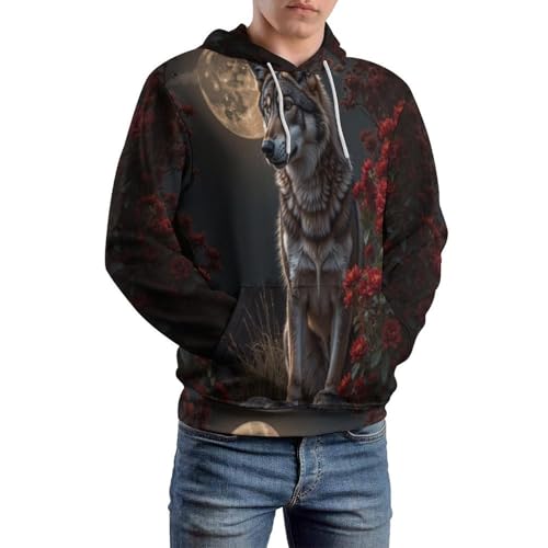 Sweat à capuche homme lune loups pull noir idée cadeau original unique