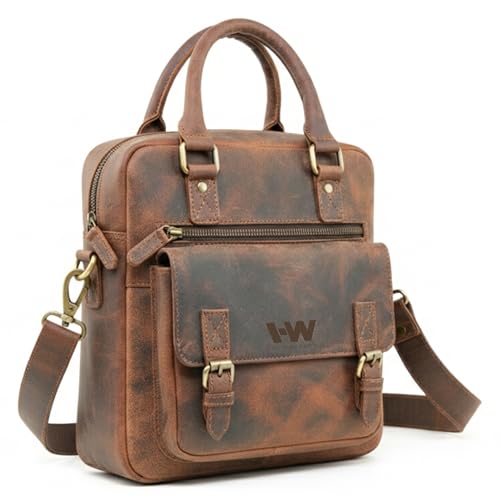 Handmade World Small Leather Messenger Tablet Sling Bag For Men 'The Dune' 11 inch Tablet Bag For Work Business Travel Crossbody Shoulder Purse