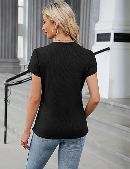 Image of Zilcon Woman Short Sleeve Shirt Round Neck Summer Casual Blouses Tops Woman Fashion,Tops for Women,Tops for Women