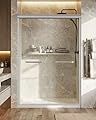 Shower Door 44-48'' W x 72'' H Semi-Frameless & Double Sliding, 1/4 inch (6mm) Thickness Clear Tempered Glass for Walk-in Shower, Brushed Nickel
