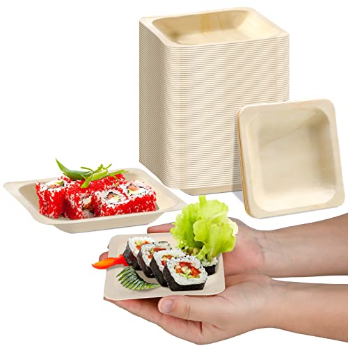 Disposable Square Palm Bowls Palm 4.3 X 3.94 Inch Leaf Bowls Bamboo Disposable Plates Square Wood Plates For Birthday Party, Wedding Events, Appetizer, Dessert, Catering And Home Use (50 Pcs) #TOP16