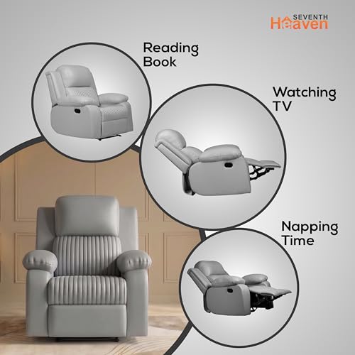 Image of Seventh Heaven Miami 1 Seater Recliner | Single Sofa Chair for Living Room Comfort | Ergonomic Design (Leatherette - Grey)