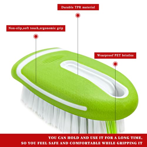 NYTKL Carpet and Upholstery Cleaning Brush, Stiff Bristle Detailing Scrubber for Car Interior & Home, Portable Ergonomic Scrub Brushes for Floor Mat Carpet Leather Seat Couch (Green)