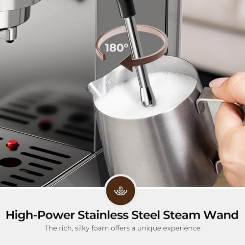 Kismile 20 Bar Espresso Machine with Milk Frother – Compact Espresso Machine with 34oz Removable Water Tank for Latte/Cappuccino/Americano, Cup Warmer, Auto Shut-Off & Auto-Cleaning, Silver by Kismile - Used condition - Image 4