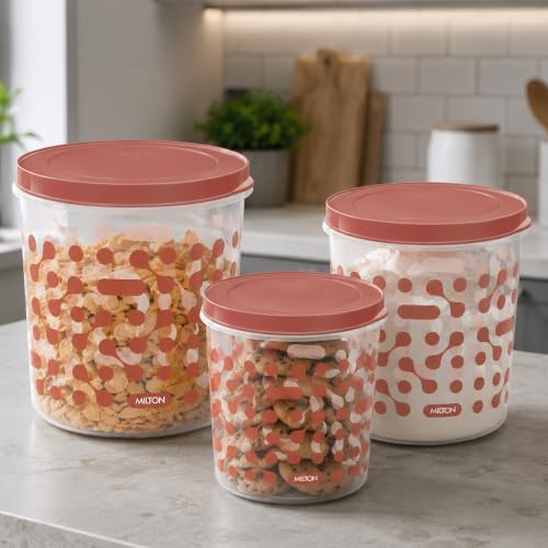 Image of MILTON Storex Plastic Storage Jars & Containers Set of 3 (5L,7L,10L) Brown, BPA Free, Air Tight Kitchen Organizer for Spices, Atta, Grains, Dishwasher Safe and Stackable
