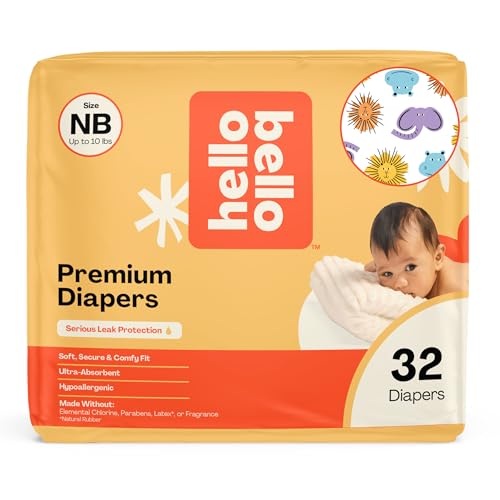 Hello Bello Premium Diapers Size NB (Up to 10 lbs) Safari Squad Designs, 32ct Jumbo Pack