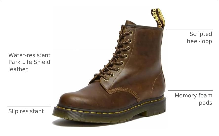 Image of Dr. Martens Unisex 1460 Slip Resistant Lace-Up Boots, Dark Tan, Mens 8, Womens 9, Medium