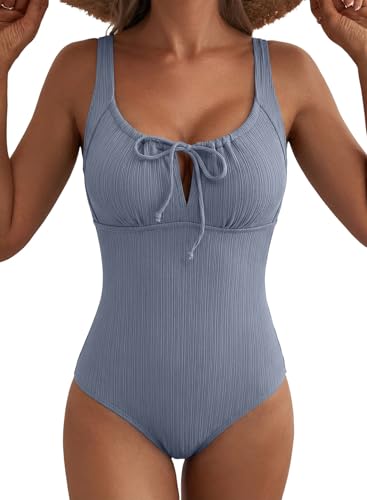 Aleumdr Womens Textured One Piece Bathing Suits Tummy Control Swimsuits Padded Push Up Bathing Suits...