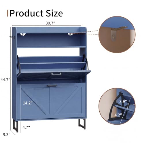 Image of Xixini Shoe Storage Cabinet with 2 Flip Drawers, Entryway Shoe Rack, Blue
