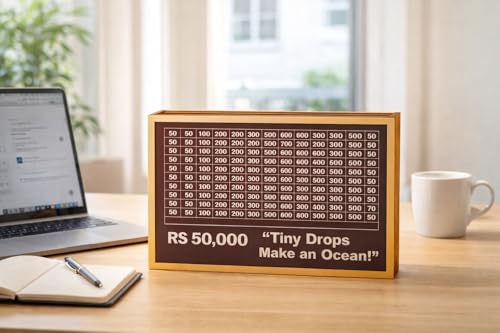 Image of Dr.MASHUR Wooden Money Saving Challenge Box with Printed Amount Board for Cash and Coin Collection, Reusable Saving Box for Kids and Adults (50k Money box-2pc, 2, Count)