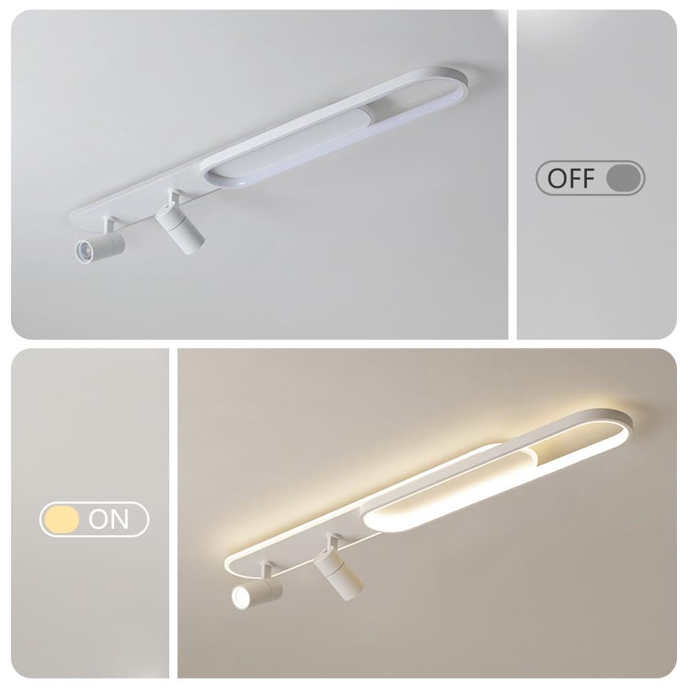 Nowoczesna Metalowa Sufitowa Liniowa, Ściemnialna Sufitowa Led Do Korytarza, Półpłaska, Regulowanatowa 355°, Montowana Blisko Sufitu/Biały/100 Cm