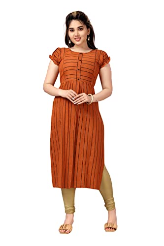 Image of CEE 18 Women's Cotton Rayon A-Line Maternity Feeding Kurti with Zippers(9938 42,Lucious Orange,XL)