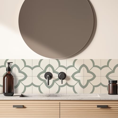 Alwayspon Tile Sticker, Sage Green Self Adhesive Stick on Floor Tiles Transfer for Bathroom Kitchen, Splashback, Peel and Stick Vinyl Flooring Tiles Sticker, 12PcsX15cm/6inch
