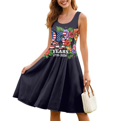 Image of Women Stylish Tank Dresses Sleeveless Round Neck Midi Casual Dress with Pocket for Summer
