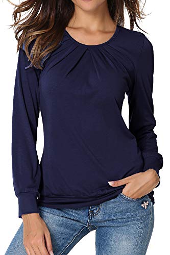 Flying Rabbit Damen Langarmshirt Damen Kurzarm Shirt Damen Langarm T-Shirt Rundhals Falten T-Shirt Casual Stretch Tunika Top Shirts Cover