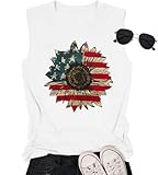 4th of July Tank Tops for Women USA Flag Sleeveless Shirt Women Cute Sunflower Patriotic Tops