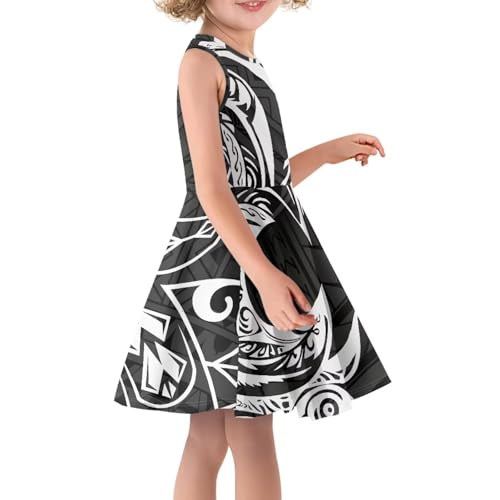 Polynesian Triba Samoan Puletasi Girl's Summer Casual Party A-line Midi Tank Dress for 4-14T Kids4
