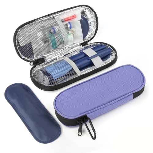 Image of Insulin Pen Cooler Travel Case with 2 Reusable TSA Approved Ice Packs, Diabetic Medication Insulated Cooler Bag for Insulin Pens and Other Diabetic Supplies Storage Light Purple