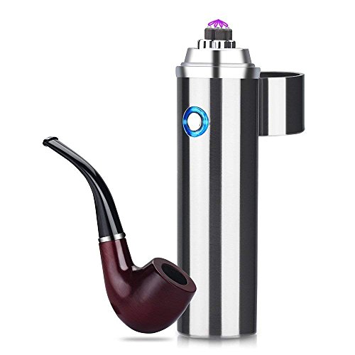 Dual Arc Rechargeable Splash and Wind Proof Flameless Butane Free Plasma Beam Lighter with Tobacco Pipe