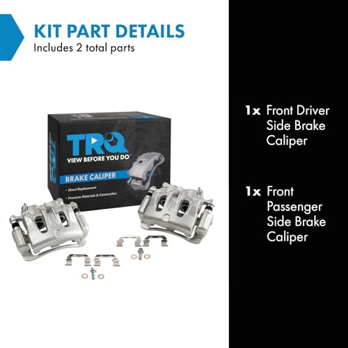 Image of TRQ Front Brake Caliper Set Zinc Coated Brackets Hardware Compatible with 2007-2008 Hyundai Entourage 2006-2012 2014 Kia Sedona