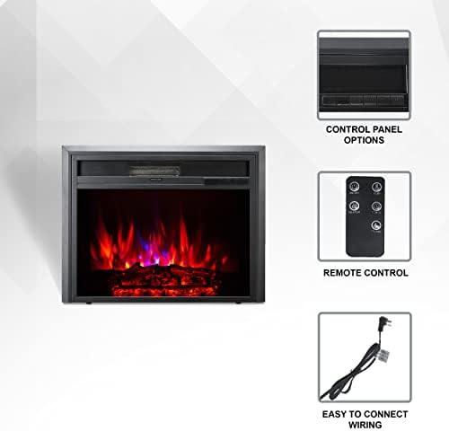 XBrand 32 Inch Insert Electric Fireplace Heater with Remote Control, LED Rolling Flame Effect, and Temperature Limiting Control, Glass and Steel Indoor, Black - Thumbnail 3