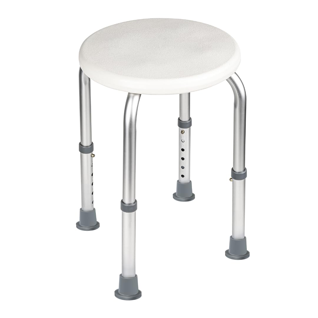 Fabulcozy Silla de Ducha Taburete de Ducha Redondo Altura Ajustable 136kg Silla de Ducha Antideslizante Ayuda para la Ducha en Aluminio y PE