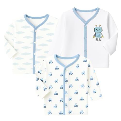 Image of EIO New Born Baby Clothes 0 | Soft Cotton Jablas for New Born | Front-Open Baby Tees for Boys & Girls Pack of 3 Newborn Clothing Set